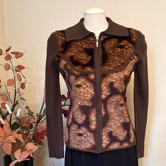NWT Woman's Brown Multi Color Zip-Up Cardigan Knitwear Lightweight Sweater 6 S - Picture 2 of 6